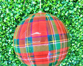 8” Plaid Plastic Ball Ornament - LARGE