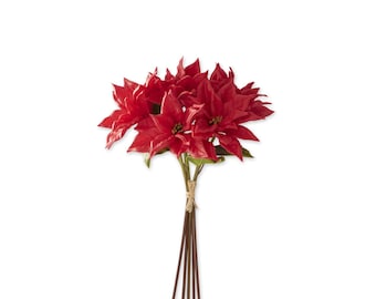 18 Inch Real Touch Red Poinsettia Stem Bouquet Bundle ~ 5 Stems
