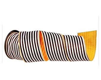 4 inch Black & White Stripe w/ Yellow Polka Dot Backing