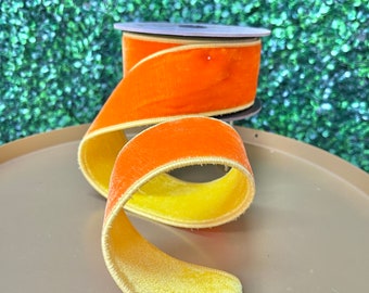 2.5 inch Orange and Yellow Velvet Double Sided Ribbon ~ Wired ~ 5 yards ~ D Stevens