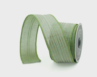 2 Inch Mint Green Tinsel Stripes Ribbon ~ 10 Yards ~ Wired