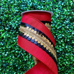 4 polegadas preto e vermelho ~ fita de babados quebra-nozes ~ 5 jardas ~ com fio