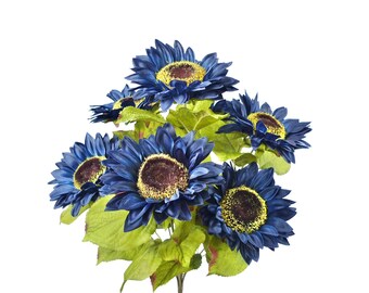 Navy Blue Sunflower Spray ~ 7 Flowers