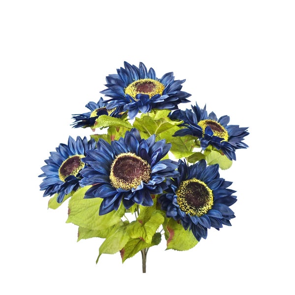 Navy Blue Sunflower Spray ~ 7 Flowers