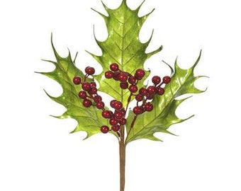 Green Metallic Holly Pick with Berries - 16 inch
