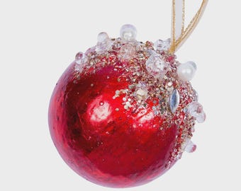 Red Jeweled Ornament Ball ~ 5 inch diameter