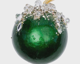 Emerald Green Jeweled Ornament Ball ~ 5 inch diameter