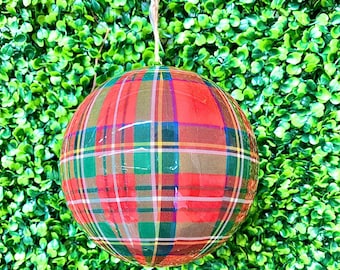 6” Plaid Plastic Ball Ornament  - SMALL