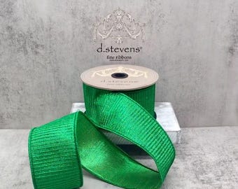 2.5 Inch Emerald Green Pleated Metallic Ribbon ~ 10 Yards ~ Wired