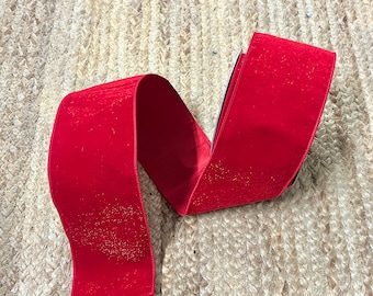 4 inch Farrisilk Red Diamond Dust Velvet Ribbon ~ 10 yards ~ Wired