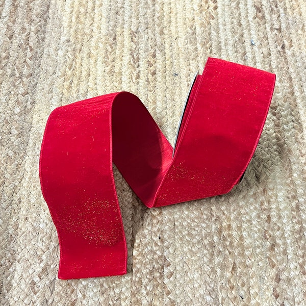 4 inch Farrisilk Red Diamond Dust Velvet Ribbon ~ 10 yards ~ Wired