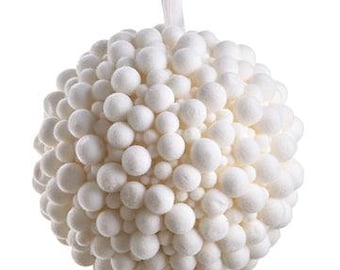 White Pompom Ball Ornament - 5 inch