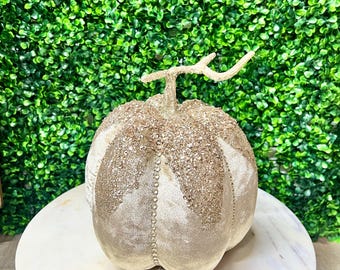 Champagne Gold Jeweled Velvet Pumpkin w/ Glitter Stem