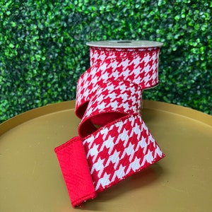 2,5 Zoll Rot und Weiß gewebtes Hahnentritt-Luxe-Band ~ 10 Meter ~ mit verdrahtetem Draht ~ D Stevens