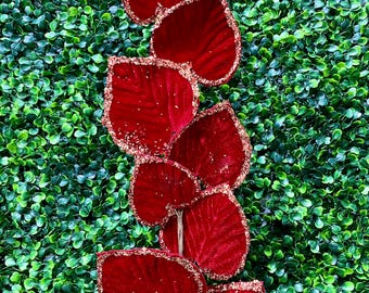 28” Red Glitter Edge Velvet Aspen Leaf