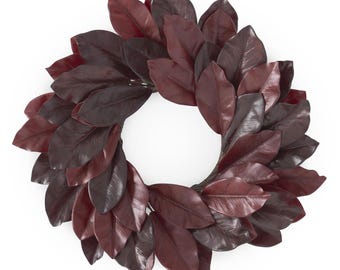 30 Inch Burgundy Magnolia Leaf Wreath