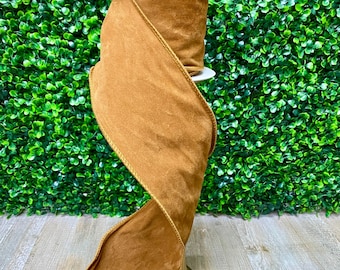 4” Camel Brown Suede Wired Ribbon ~ 5 Yard