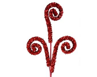 Red Sequin Curly Spray ~ 28in