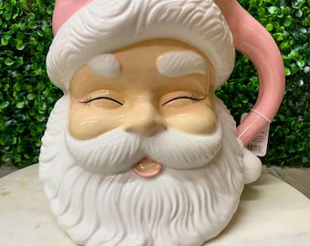 Santa’s Head Glass Container - 8 inch  - Pink