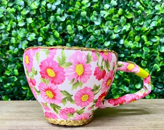 Pink Floral Foam Teacup Ornament