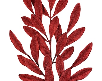 Red Glitter Laurel Leaves Spray~ 27in