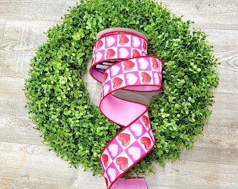 2.5 inch Red and Pink Candy Hearts Ribbon ~ Wired ~ 10 yards