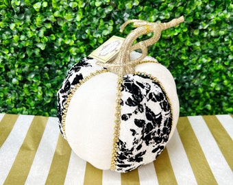 Mark Roberts Black & White Velvet and Lace Pumpkin with Diamonds - 7 inch - TALL