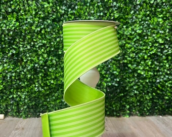 Lime Monochrome Stripe Ribbon ~ 2.5 Inch x 10 Yards ~ Farrisilk