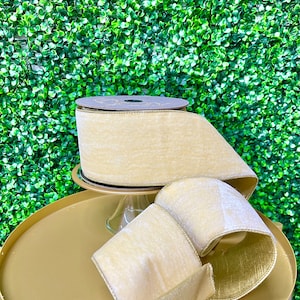 4” Cream Lush Velvet Ribbon w/ Gold Backing~ Butterscotch Cream Velvet Ribbon ~ Wired ~ 10 yards