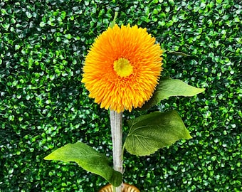 Real Touch Yellow Teddy Bear Sunflower Spray - 39.5”