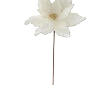 White Velvet Champagne Glittered Trim Poinsettia ~ 22 Inch