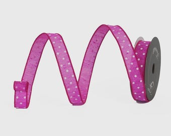 1 Inch Hot Pink & White Polka Dat Ribbon ~ 10 Yards ~ Wired