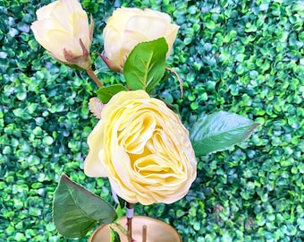 Fresh Touch Yellow Cabbage Rose Spray - 21 inches