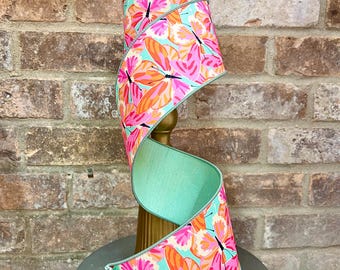 4 inch Hot Pink & Orange Butterfly Ribbon  ~ 10 yards ~ wired