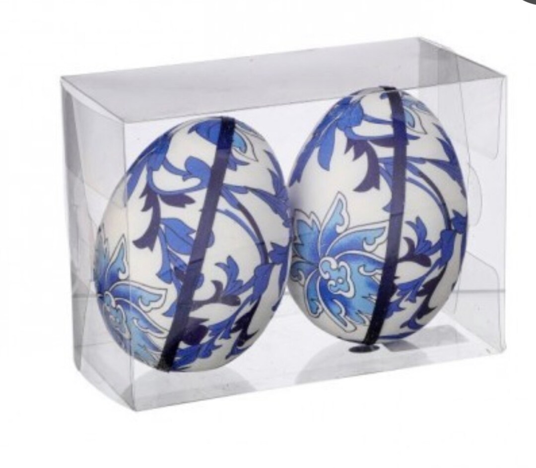 Toile Fabric Wrapped Eggs Set of 2 4.75 in Chinoiserie Print