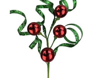 Red and Green Ball Curly Pick - 18 inch