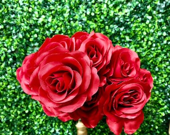 Red Silk Open Rose Bush - 17 inches