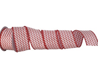 2.5 inch Peppermint Stick Ribbon ~ 10 yards ~ Wired