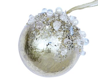 Champagne Gold Jeweled Ornament Ball ~ 5 inch diameter