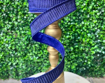 1 inch Royal Blue Pleated Metallic Ribbon- 10 yards - Farrisilk