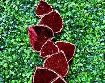 28” Burgundy Glitter Edge Velvet Aspen Leaf