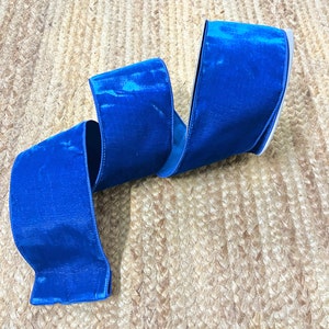 4” Royal Blue Velvet Ribbon ~ Farrisilk ~ 10 yards ~ Wired