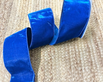 4” Royal Blue Velvet Ribbon ~ Farrisilk ~ 10 yards ~ Wired