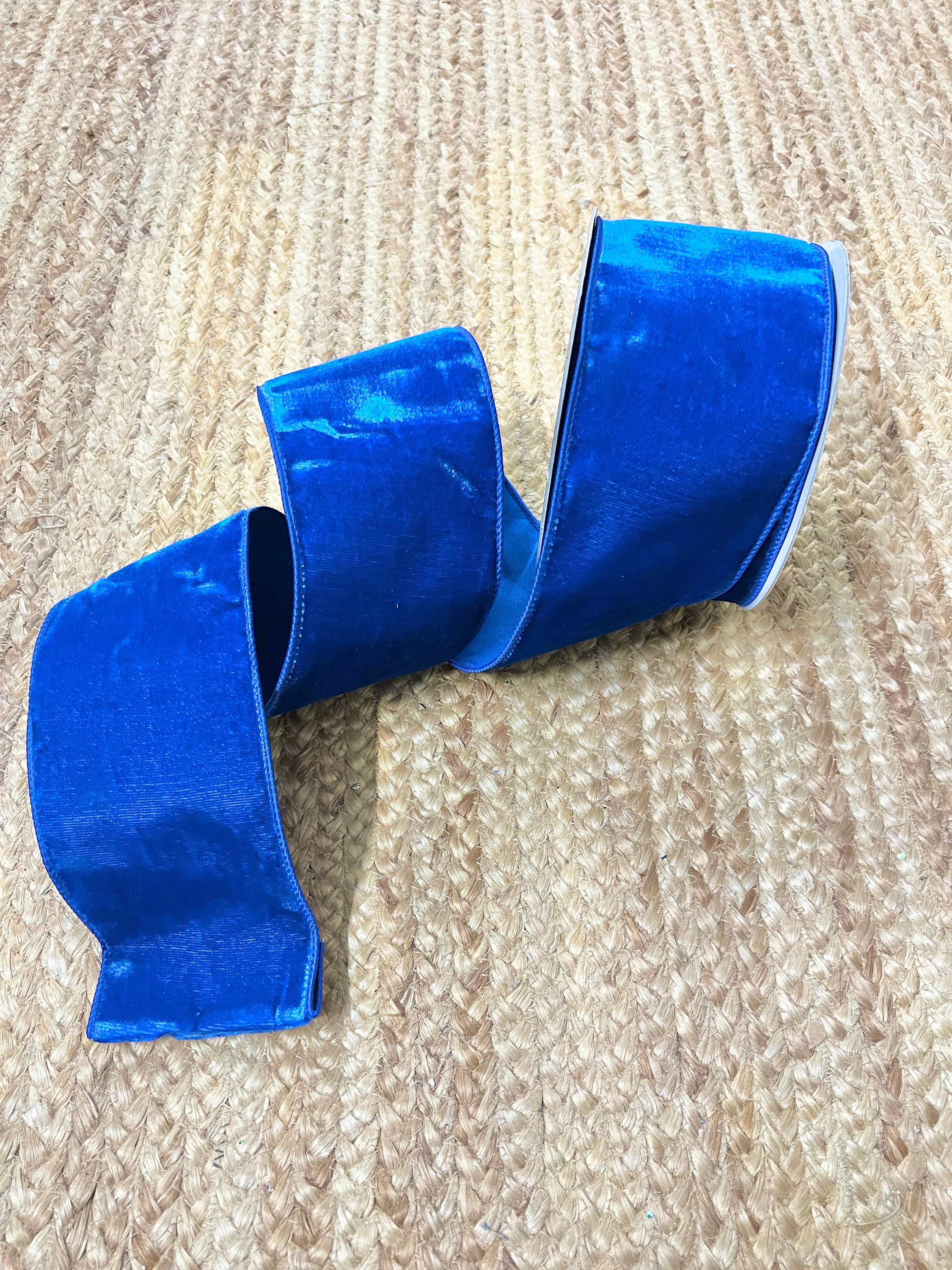 4” Royal Blue Velvet Ribbon ~ Farrisilk ~ 10 yards ~ Wired