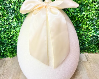 Cream Flocked Egg ~ 19x12 inches