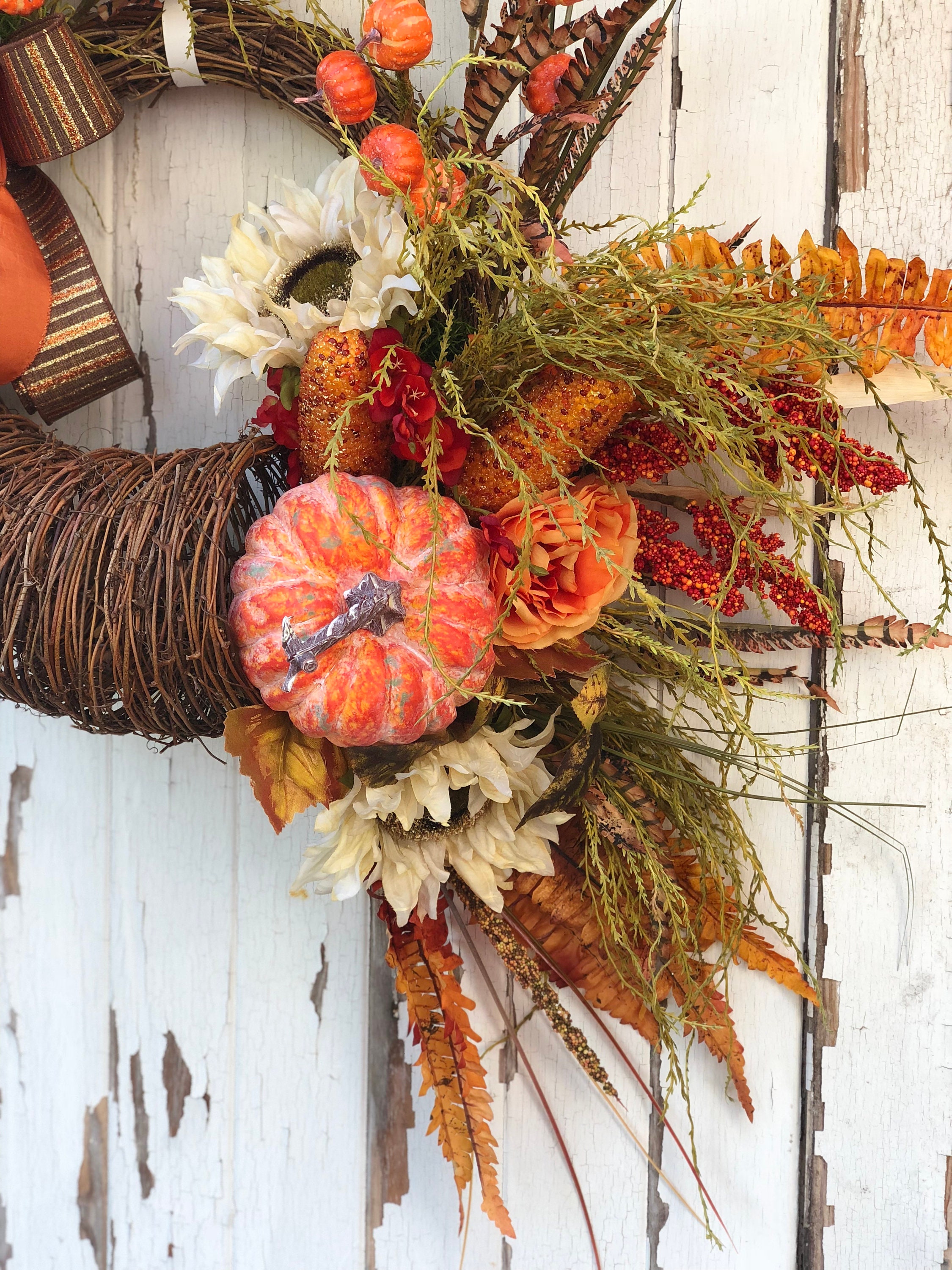 Fall wreath, Thanksgiving wreath, Fall Floral wreath, cornucopia