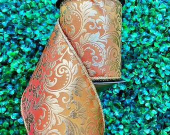 4 Inch Taffeta Gold Foil Acanthus Leaf Scroll - Orange