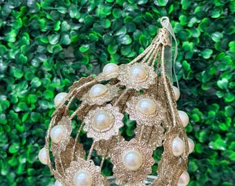Champagne Pearl Drop Ornament ~6in tall x 4in wide
