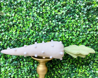 Large Burlap & Pom Pom Plush Carrot ~ 7in x 3.5 in