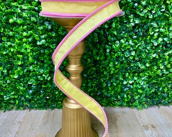 1 inch yellow & pink 2- Tone Sherbert Cord  Ribbon - Farrisilk - Wired - 10 yards